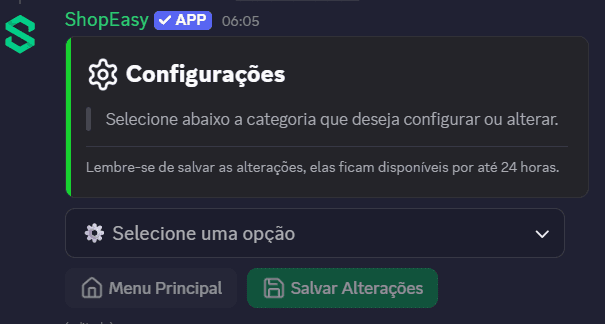 Menu de configurações gerais